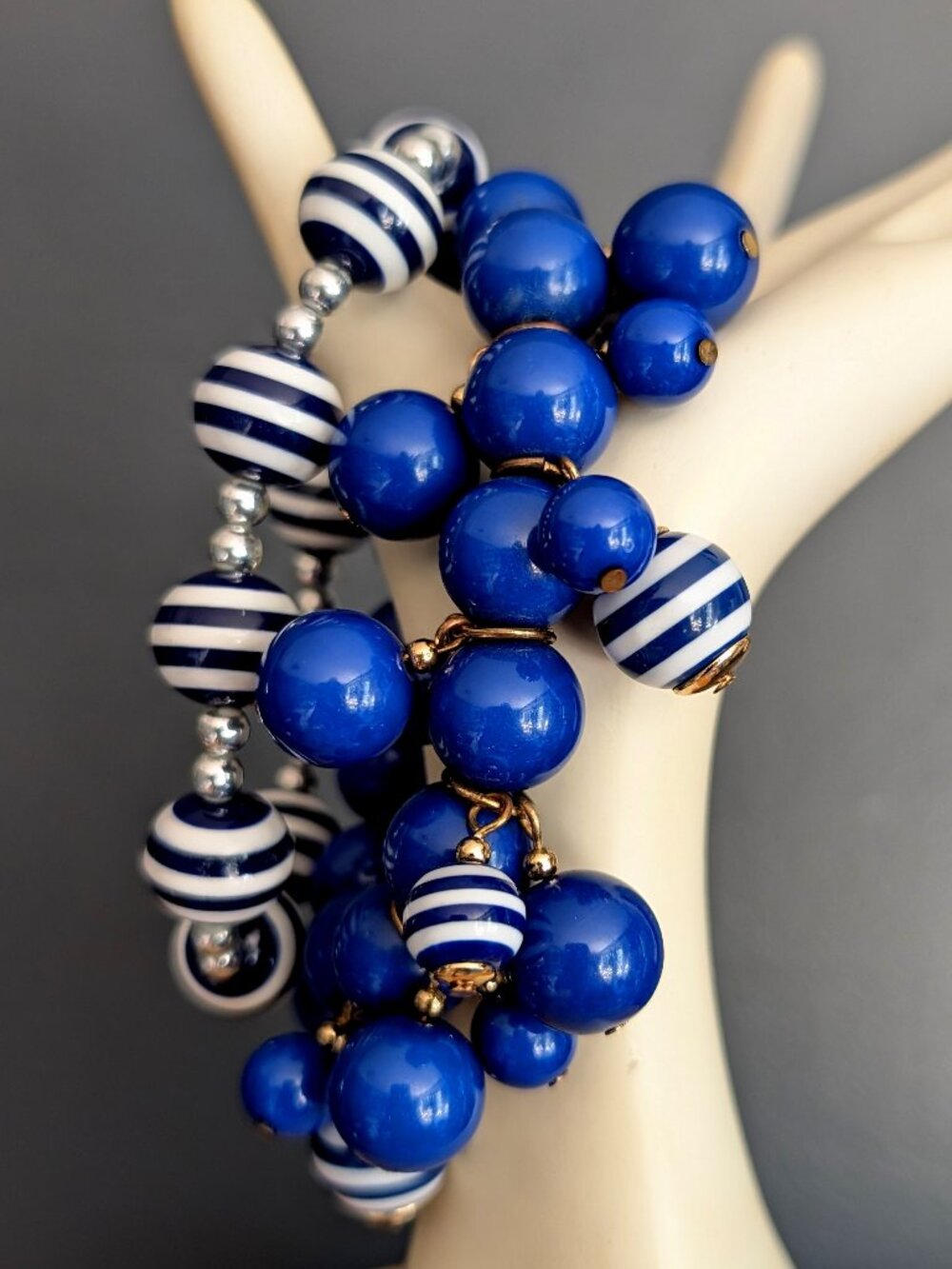 blue and white layering stretch bracelets